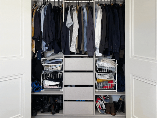 How to declutter your wardobrobe - messy wardrobe pictured