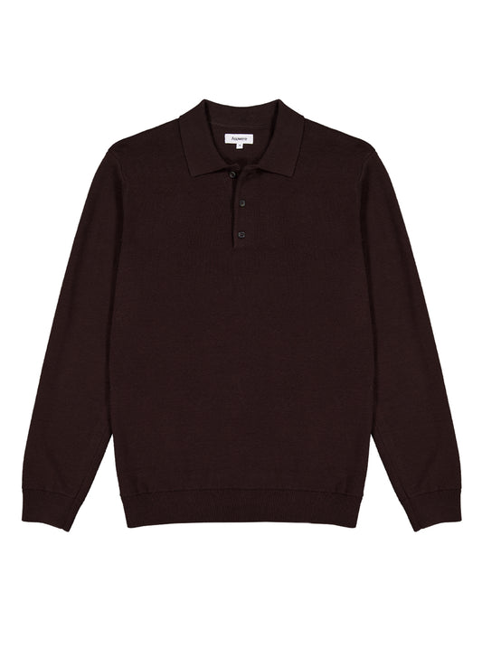 Knit LS Polo - Chocolate