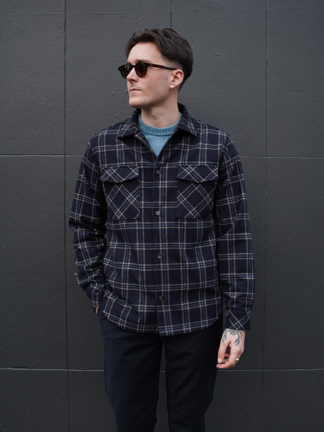 Woollen Shacket - Blue Check