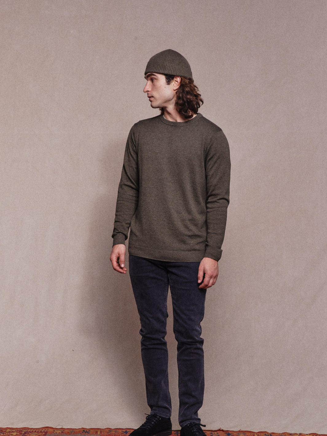 Cotton Silk Crew - Khaki