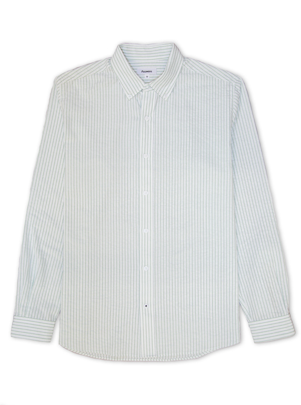 Light Cotton Button Down Shirt - Green Stripe