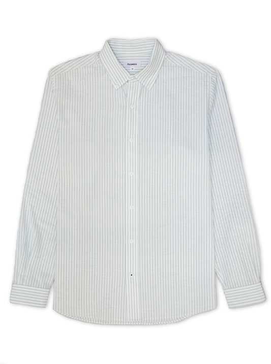 Light Cotton Button Down Shirt - Green Stripe
