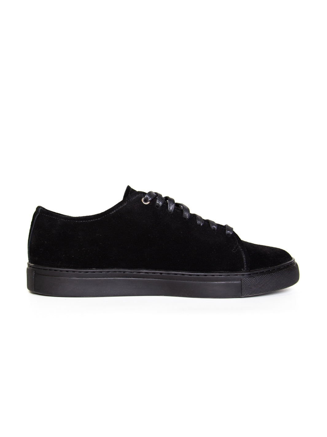Side view of Asuwere suede leather sneakers in navy